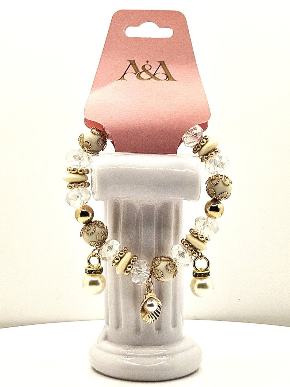 Pearl Charm Bracelet Gold Stretch Bracelet, Bridal Pearl Jewelry, Elegant
